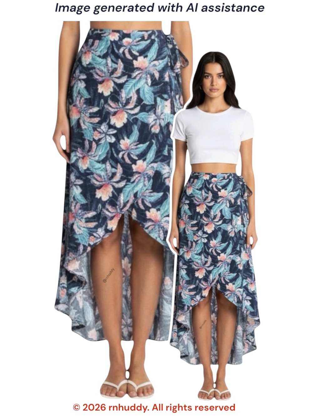 Rip Curl S navy tropical floral wrap maxi skirt
